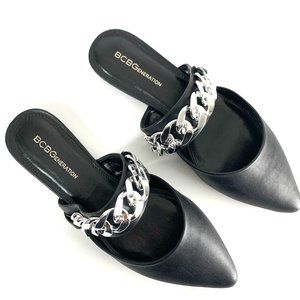 BCBGeneration Womens Black Leather Pointed Toe Slip On Mules Size 7.5